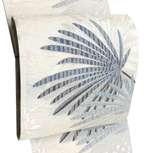 吉村織物 洒落袋帯 西陣織 正絹 オールシーズン 琳派棕櫚図 ライトグレー