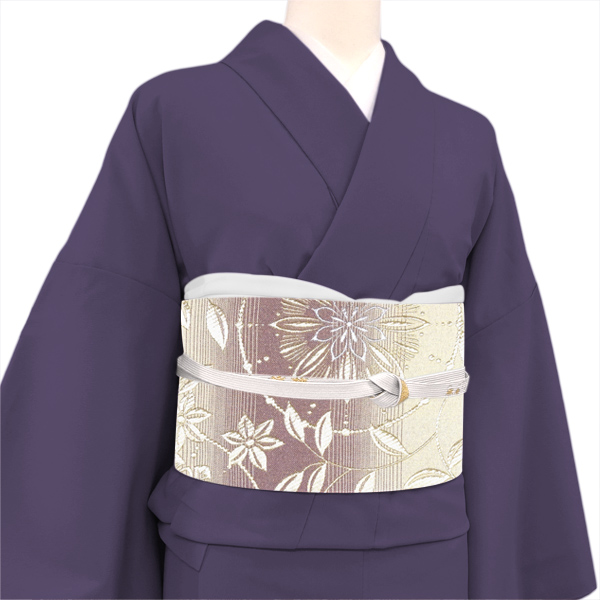 【美品】袋帯 フォーマル カジュアル 兼用 葡萄 紫 ふくれ織ヴィンテージ着物